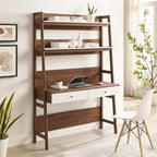 Modern Wood Grain Office Desk with Bookshelf and Drawers
