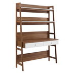 Modern Wood Grain Office Desk with Bookshelf and Drawers
