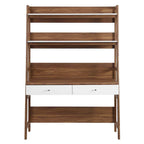 Modern Wood Grain Office Desk with Bookshelf and Drawers