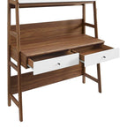 Modern Wood Grain Office Desk with Bookshelf and Drawers