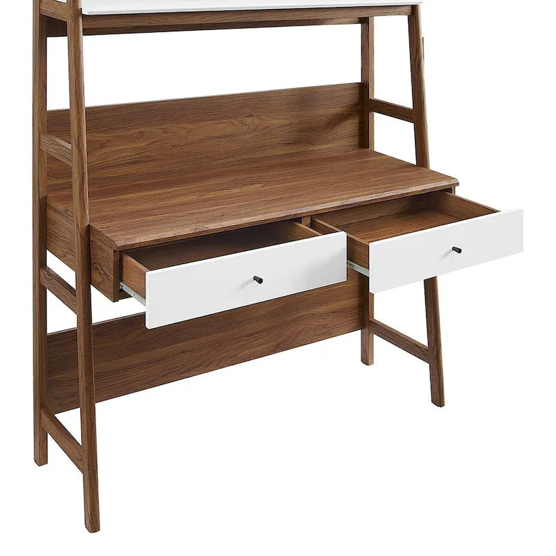 Modern Wood Grain Office Desk with Bookshelf and Drawers