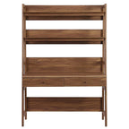 Modern Wood Grain Office Desk with Bookshelf and Drawers