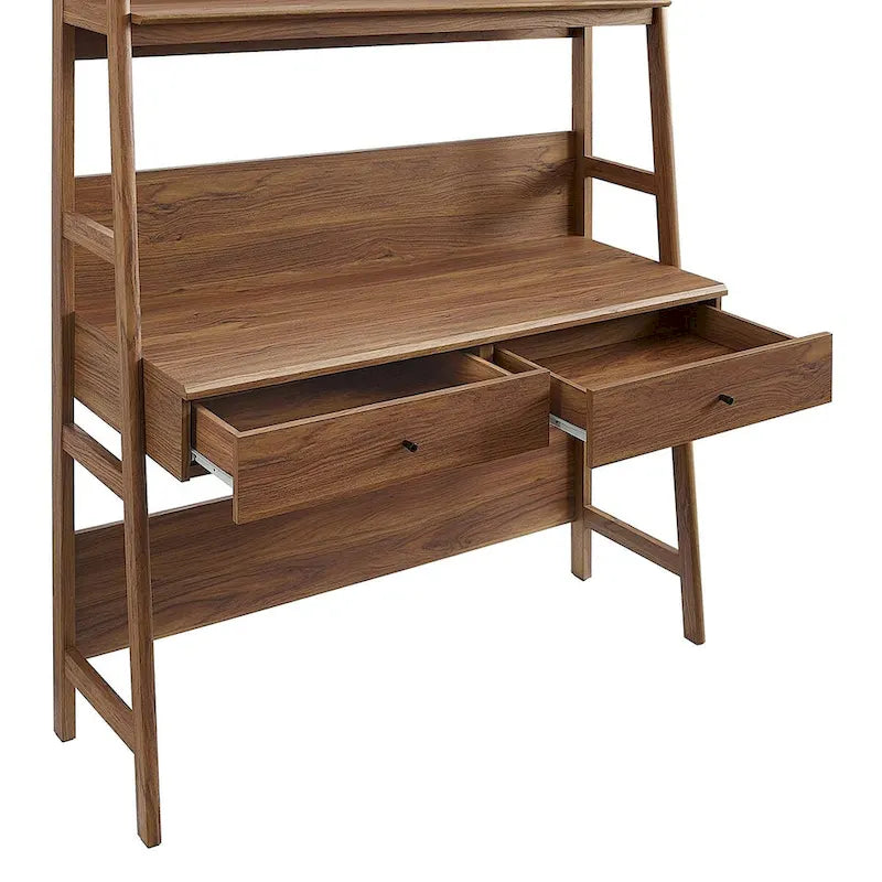 Modern Wood Grain Office Desk with Bookshelf and Drawers