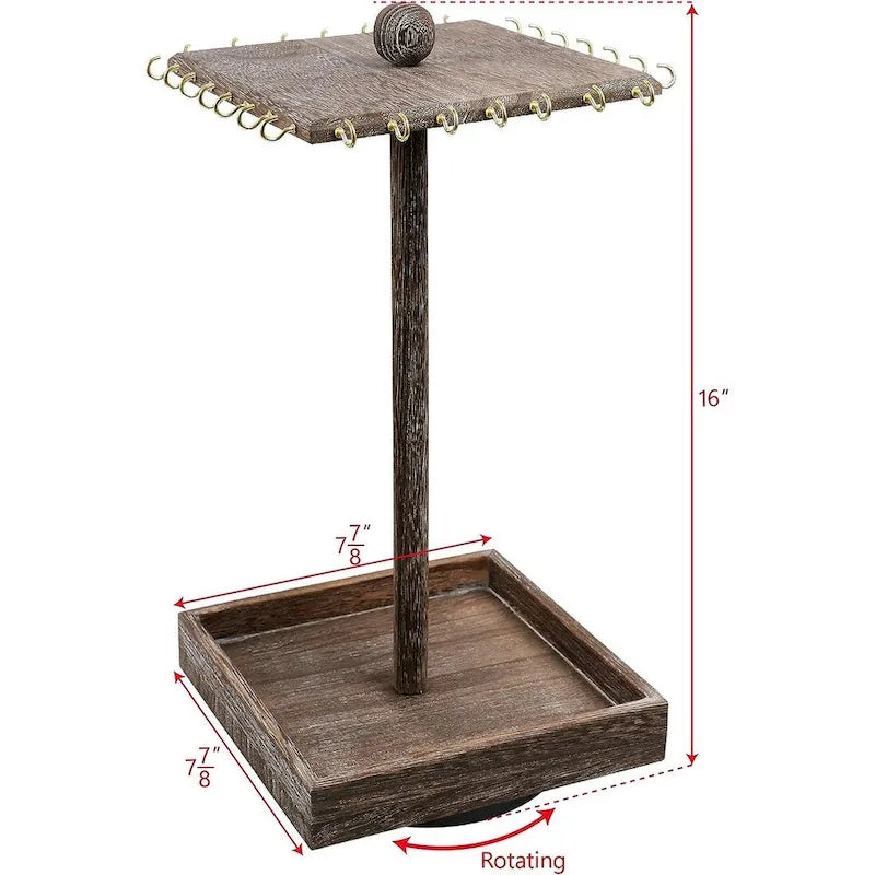Wooden Rotating Jewelry Display Tower with Necklace Hooks