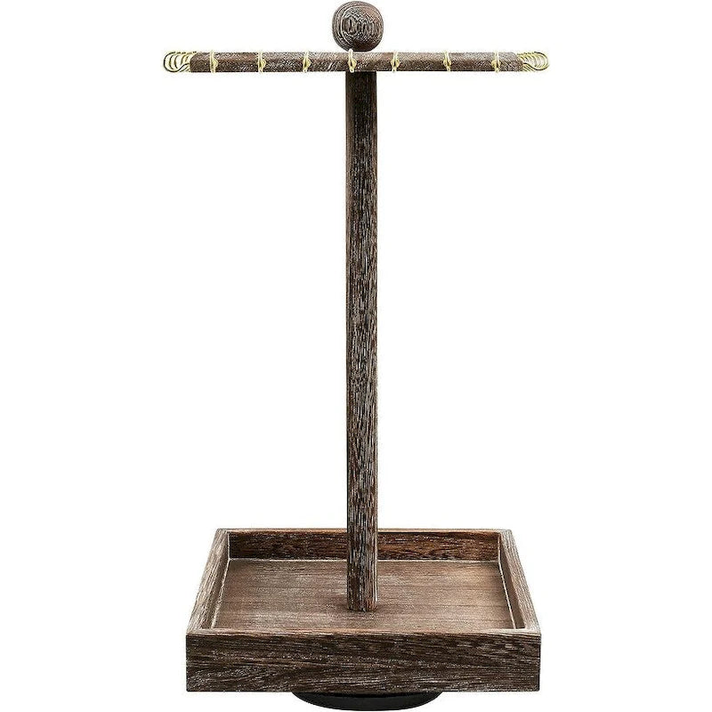 Wooden Rotating Jewelry Display Tower with Necklace Hooks