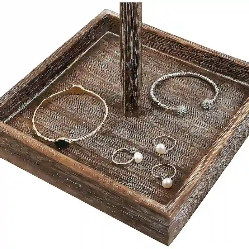 Wooden Rotating Jewelry Display Tower with Necklace Hooks