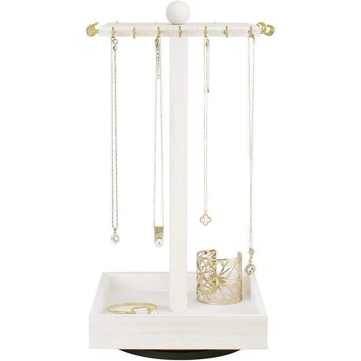 Wooden Rotating Jewelry Display Tower with Necklace Hooks
