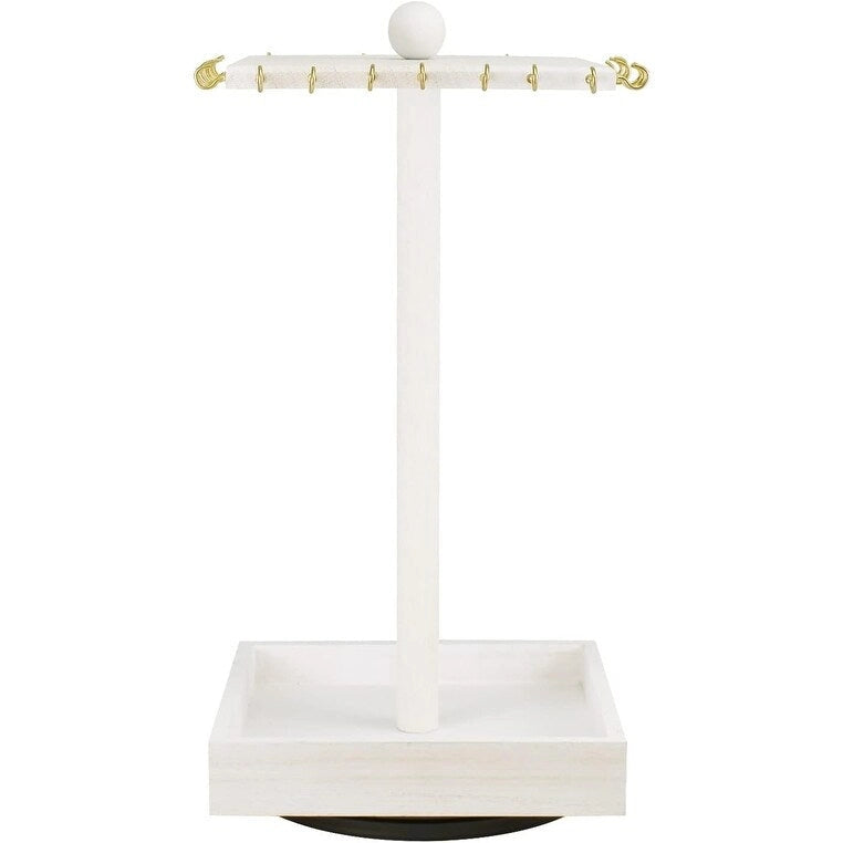 Wooden Rotating Jewelry Display Tower with Necklace Hooks