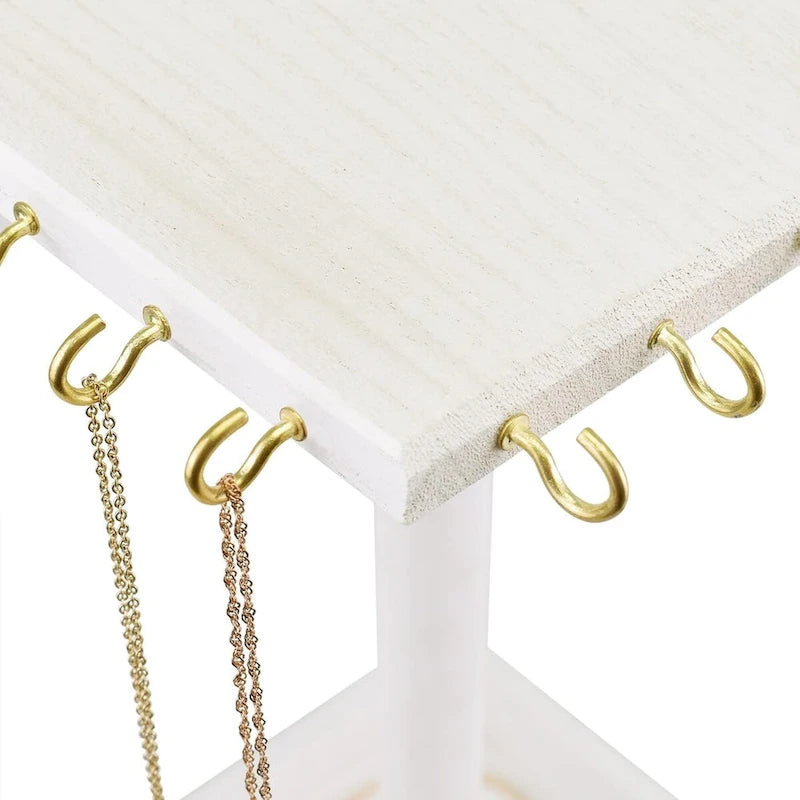 Wooden Rotating Jewelry Display Tower with Necklace Hooks