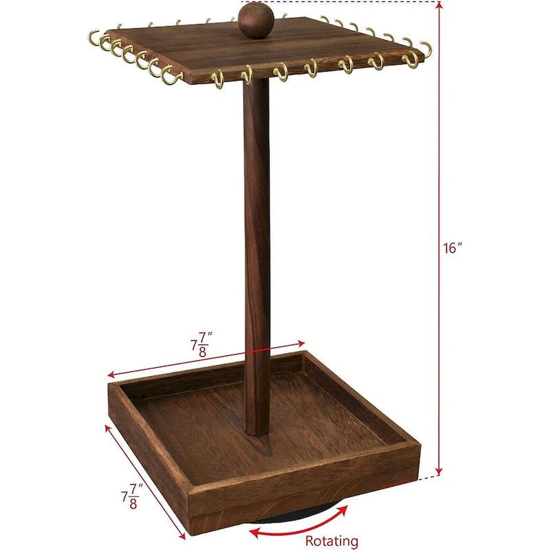 Wooden Rotating Jewelry Display Tower with Necklace Hooks