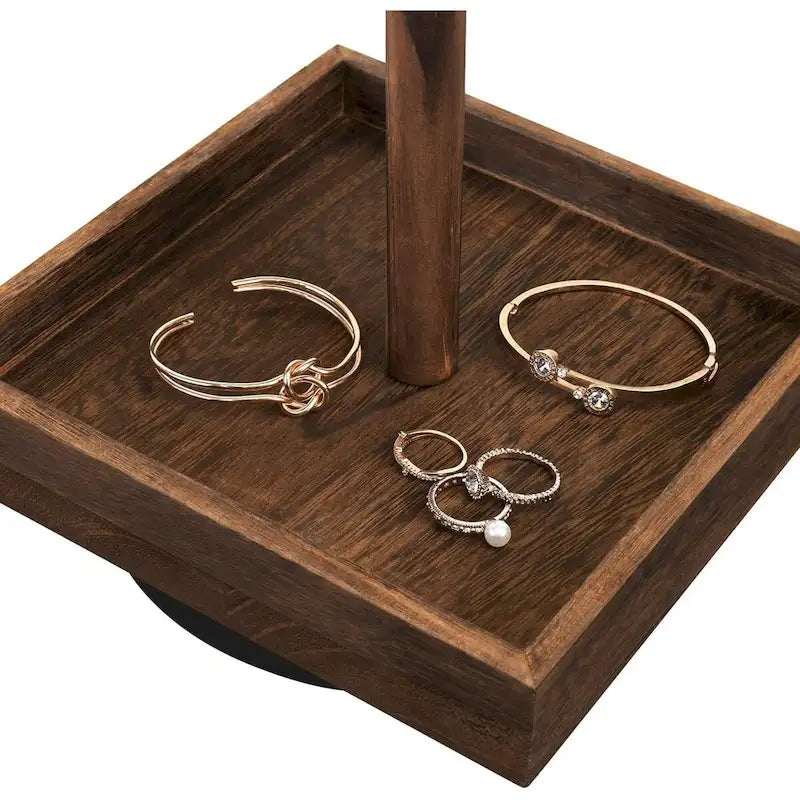 Wooden Rotating Jewelry Display Tower with Necklace Hooks