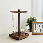 Wooden Rotating Jewelry Display Tower with Necklace Hooks
