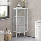 Floor Coner Cabinet, 3 Tiers with Tempered Glass Doors and Storage Shelves