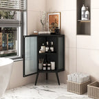 Floor Coner Cabinet, 3 Tiers with Tempered Glass Doors and Storage Shelves