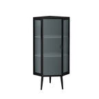 Floor Coner Cabinet, 3 Tiers with Tempered Glass Doors and Storage Shelves