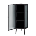 Floor Coner Cabinet, 3 Tiers with Tempered Glass Doors and Storage Shelves