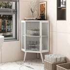 Floor Coner Cabinet, 3 Tiers with Tempered Glass Doors and Storage Shelves