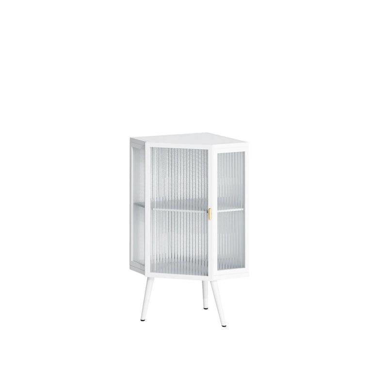 Floor Coner Cabinet, 3 Tiers with Tempered Glass Doors and Storage Shelves