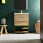 24-Inch Mid-Century Modern Freestanding Bathroom Vanity in Oak