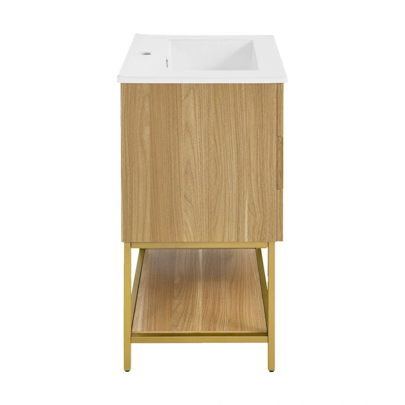 24-Inch Mid-Century Modern Freestanding Bathroom Vanity in Oak