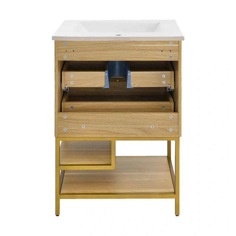 24-Inch Mid-Century Modern Freestanding Bathroom Vanity in Oak