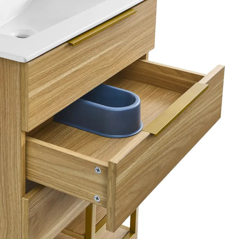24-Inch Mid-Century Modern Freestanding Bathroom Vanity in Oak