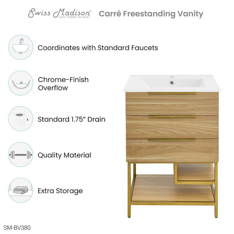 24-Inch Mid-Century Modern Freestanding Bathroom Vanity in Oak