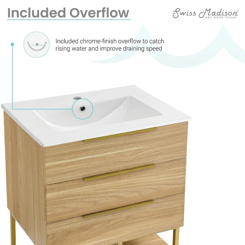 24-Inch Mid-Century Modern Freestanding Bathroom Vanity in Oak