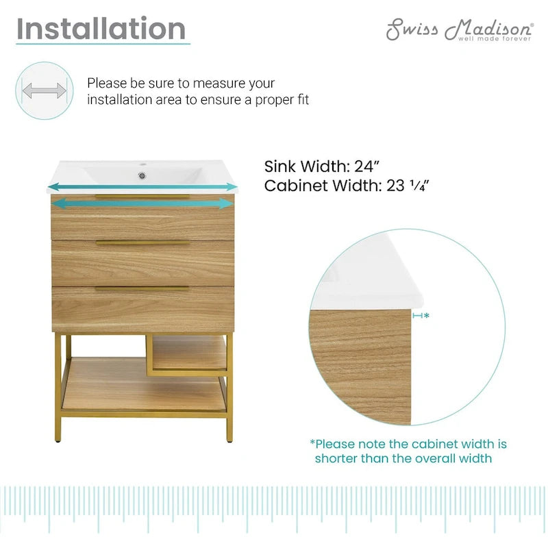 24-Inch Mid-Century Modern Freestanding Bathroom Vanity in Oak