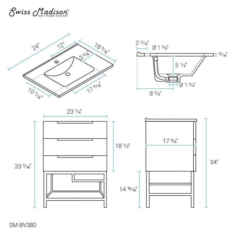24-Inch Mid-Century Modern Freestanding Bathroom Vanity in Oak
