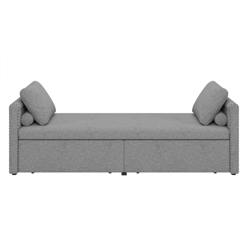Modern Linen Chaise Lounger Daybed with 2 Storage Drawers Gray