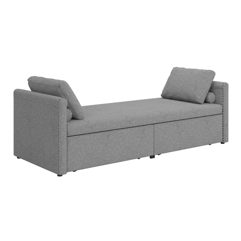 Modern Linen Chaise Lounger Daybed with 2 Storage Drawers Gray