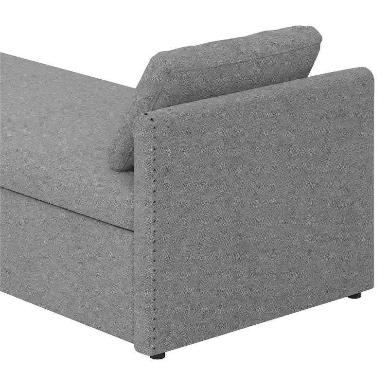 Modern Linen Chaise Lounger Daybed with 2 Storage Drawers Gray