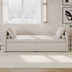 Modern Linen Chaise Lounger Daybed with 2 Storage Drawers Gray