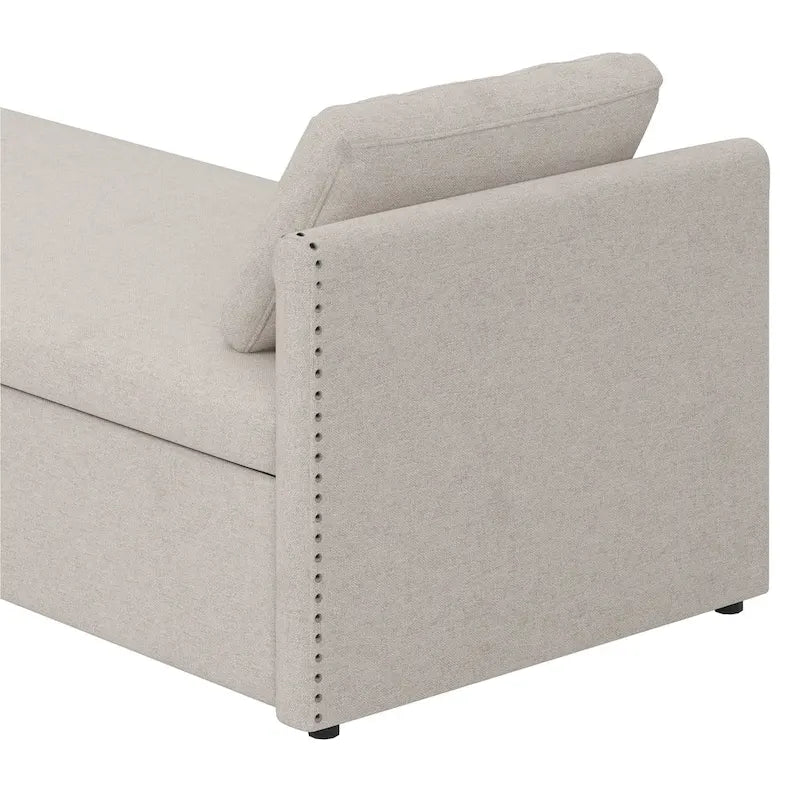 Modern Linen Chaise Lounger Daybed with 2 Storage Drawers Gray
