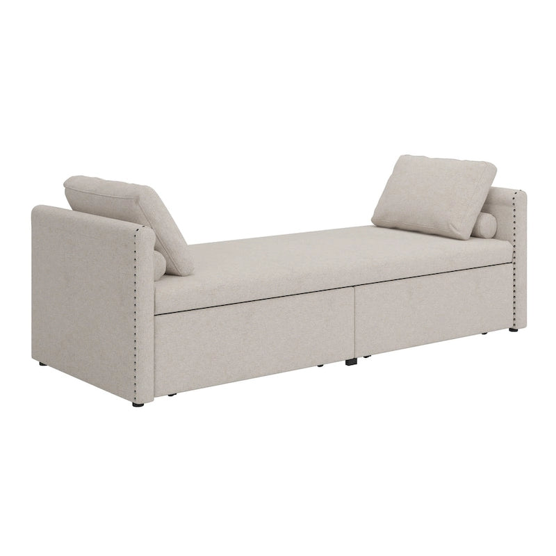 Modern Linen Chaise Lounger Daybed with 2 Storage Drawers Gray