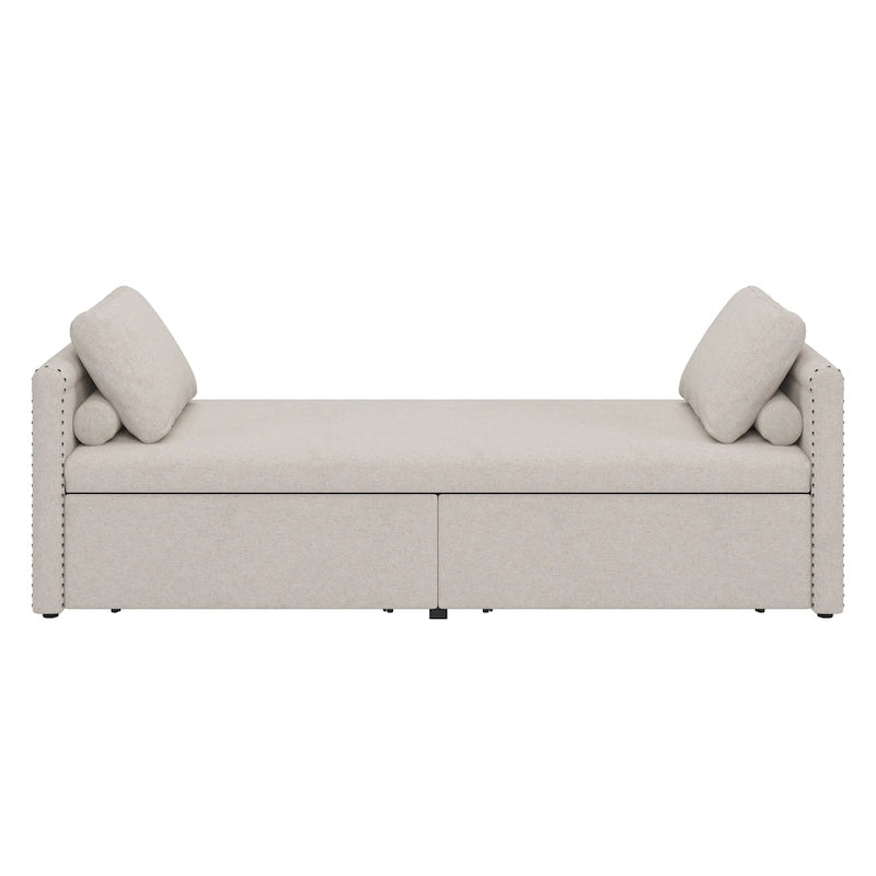 Modern Linen Chaise Lounger Daybed with 2 Storage Drawers Gray