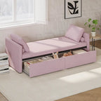 Modern Linen Chaise Lounger Daybed with 2 Storage Drawers Gray