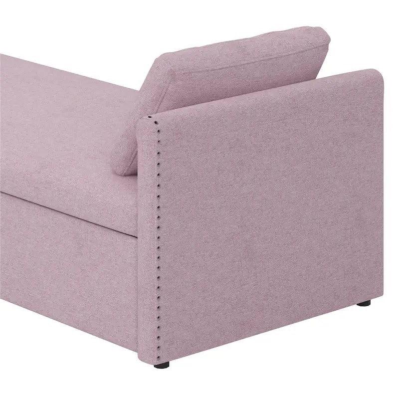 Modern Linen Chaise Lounger Daybed with 2 Storage Drawers Gray