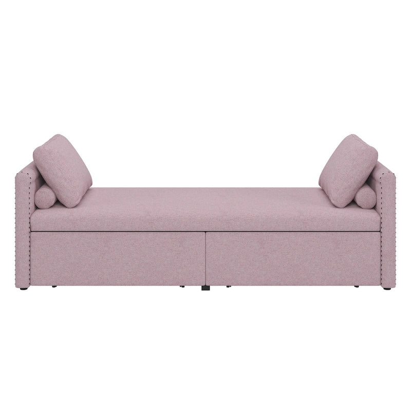 Modern Linen Chaise Lounger Daybed with 2 Storage Drawers Gray