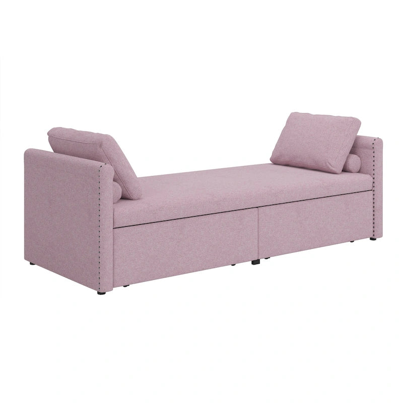 Modern Linen Chaise Lounger Daybed with 2 Storage Drawers Gray