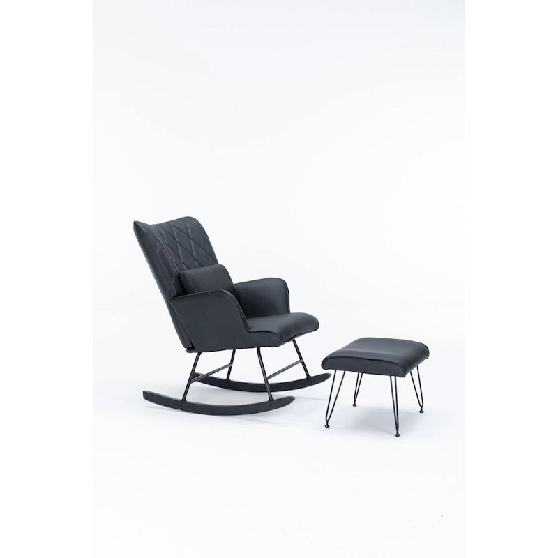 Rocking Chair, Glider Chair, Rocking Accent Chair with Lumbar Pillow and Ottoman for Nursery/Living Room/Bedroom