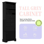 Black Tall Storage Cabinet with 3 Drawers and Adjustable Shelves for Bathroom,Study,Office and Interior